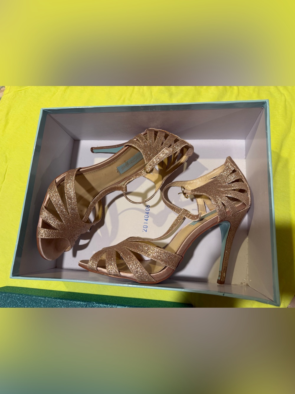 Betsey Johnson Glitter Rose Gold Strappy High Heels